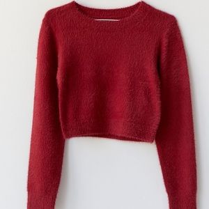 Red fuzzy cropped sweater